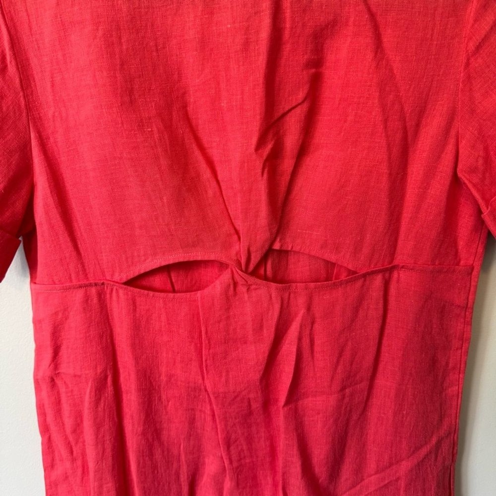 Maje Size 38 Cutout Twisted 100% Linen Midi Shirt Dress - Picture 8 of 10